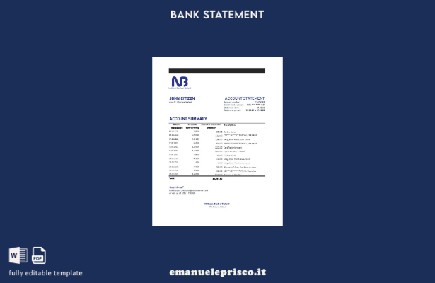 modello Excel di dichiarazione della Banca nazionale del Malawi in stile verific